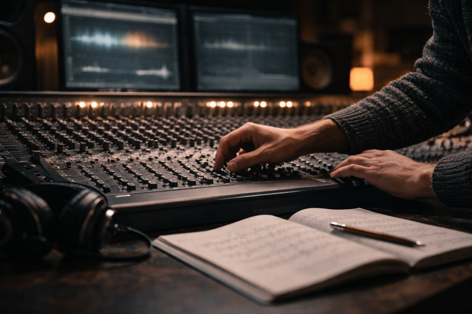 Music producer at mixing console